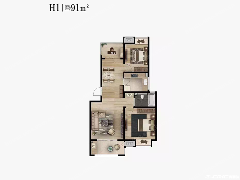 H1-91户型图