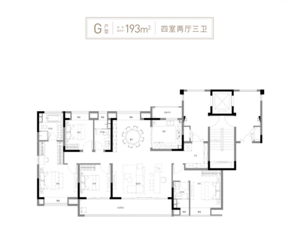 193㎡G户型 4-2-3户型图