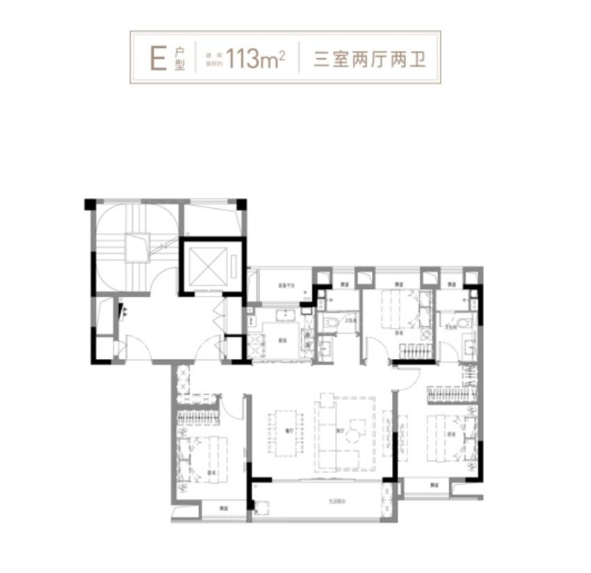 113㎡E户型3-2-2户型图