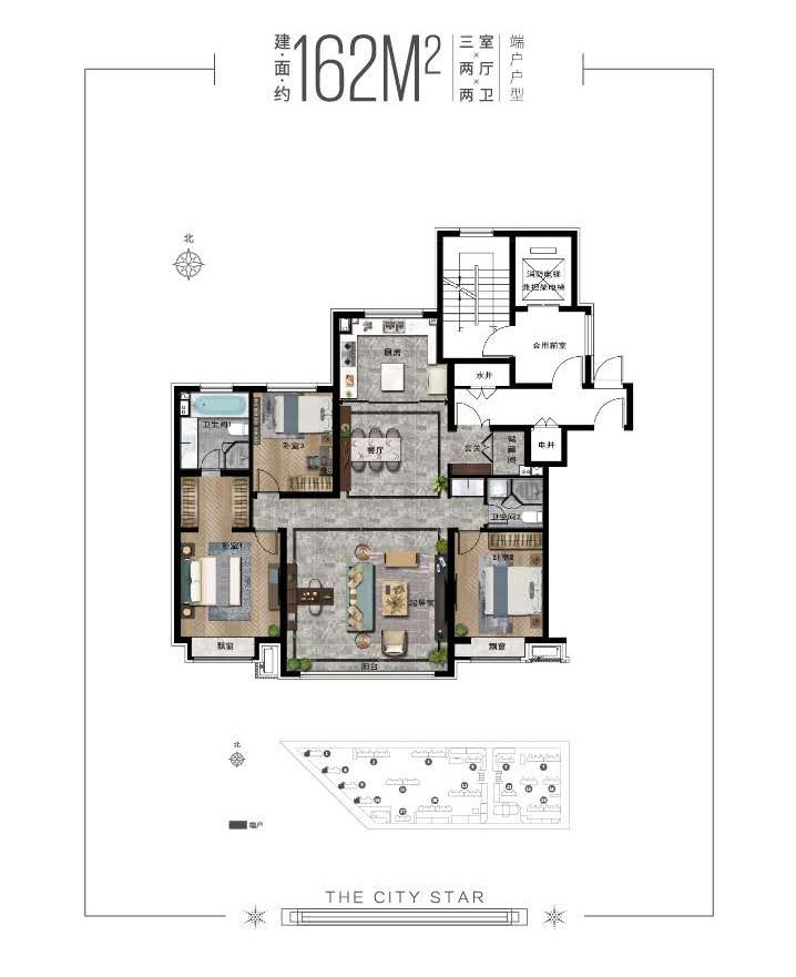 162三室两厅两卫户型图