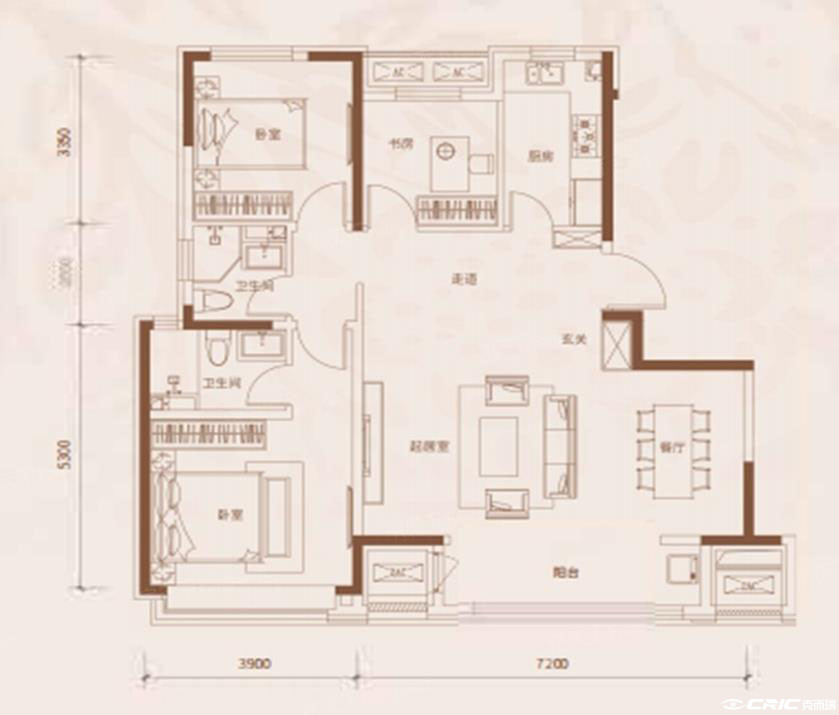 120㎡三室户型图