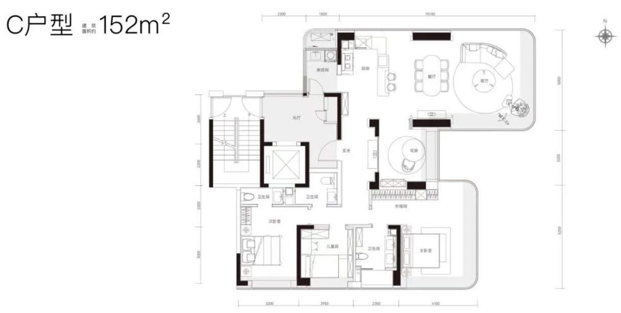 C户型 152㎡户型图