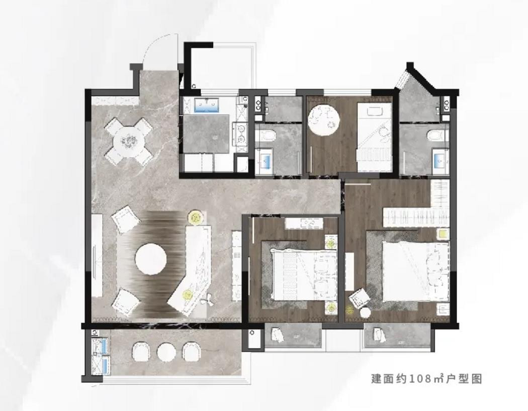 108㎡三室两厅两卫户型图