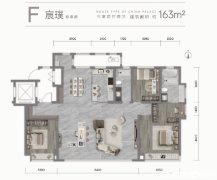 163㎡三室户型图