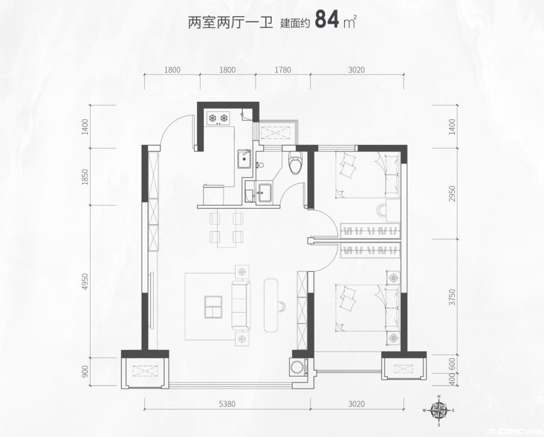 84㎡二室户型图