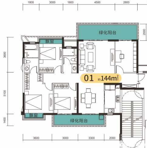 144㎡四房户型图