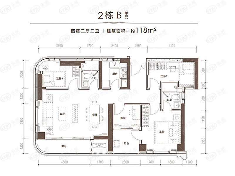 2栋B单元118㎡户型户型图