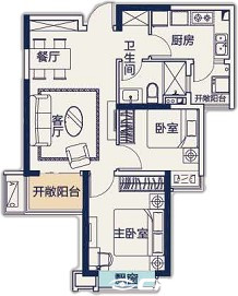 84㎡两房户型图