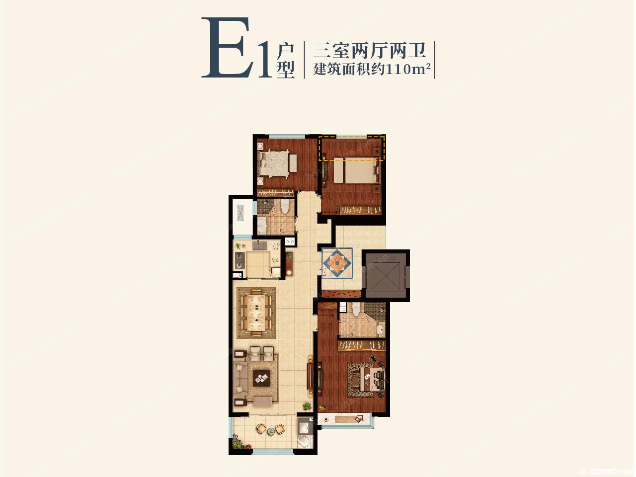 洋房E1户型110㎡户型图