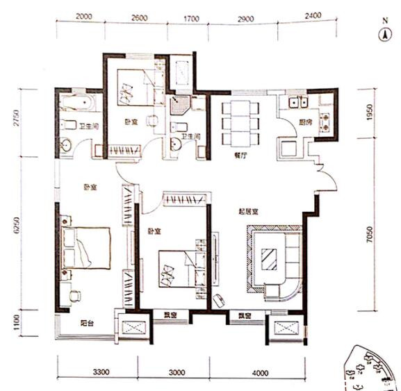 136㎡三室户型图