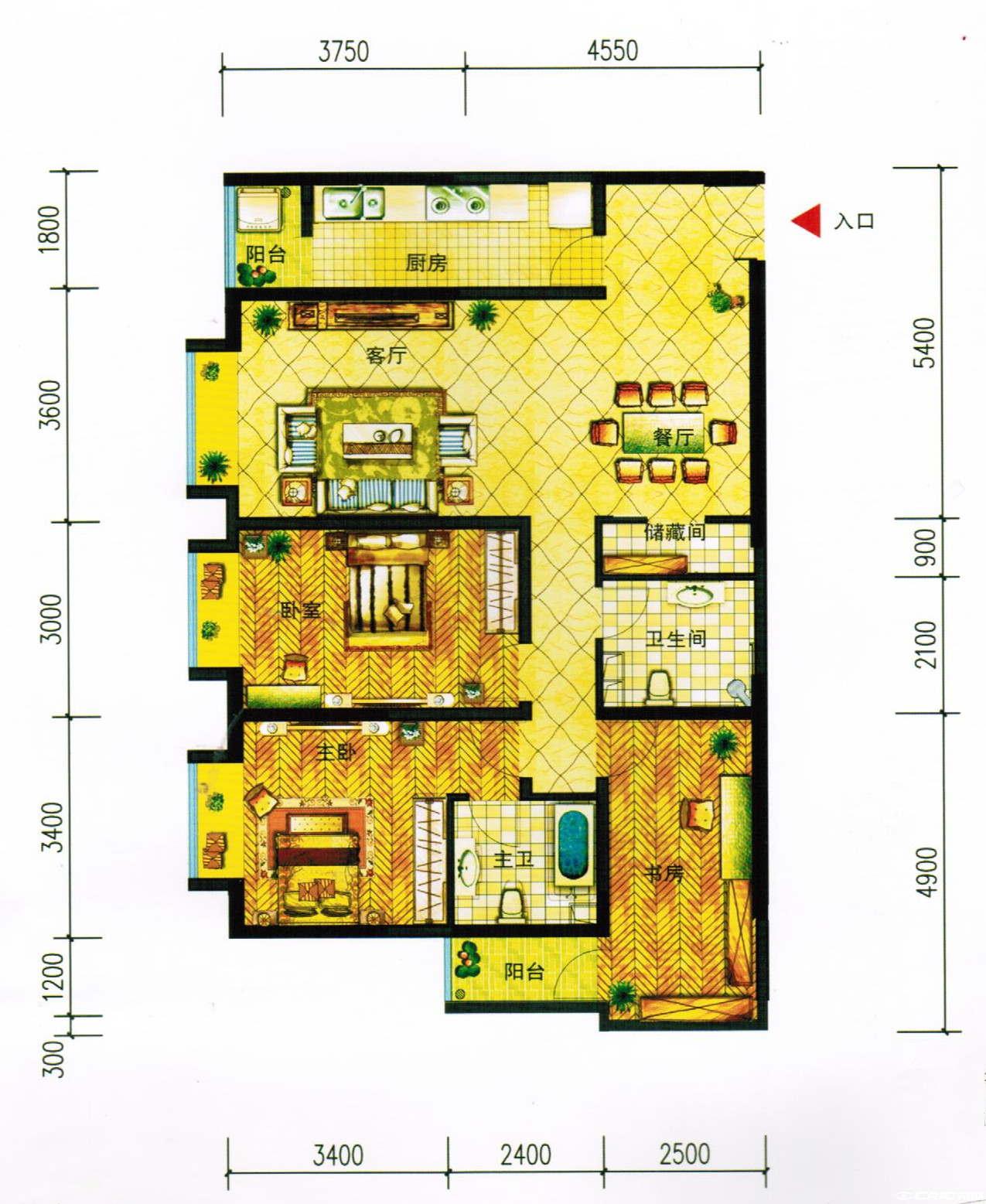 7-B 122㎡三房户型图