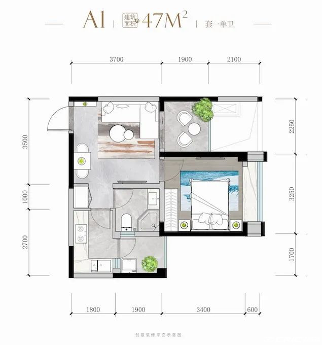 A1户型-47㎡户型图