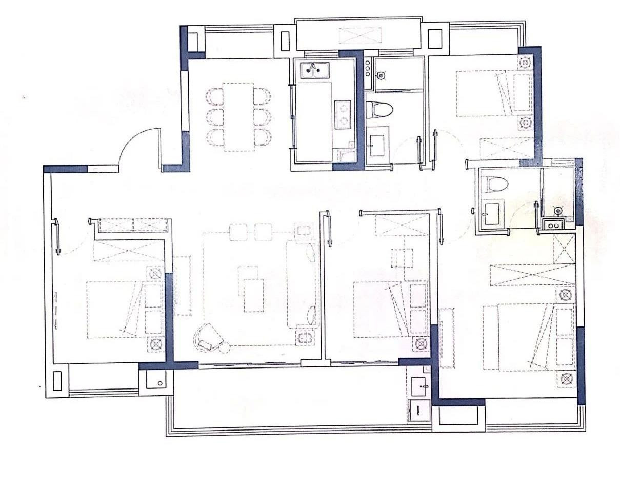 D户型142㎡3室2厅2卫户型图