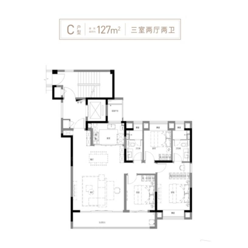 127㎡C户型3-2-2户型图