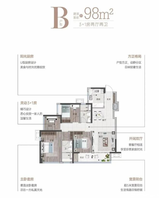 D(3+1房)户型图