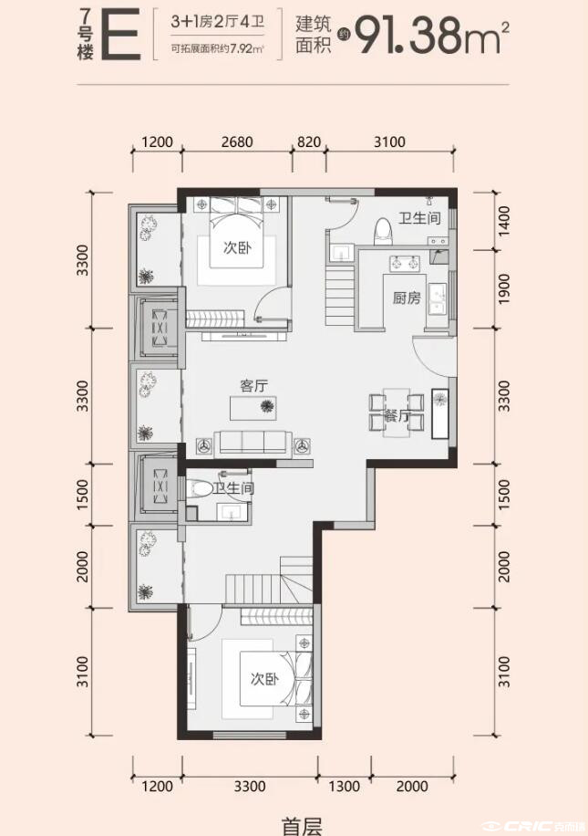 91㎡四房户型图