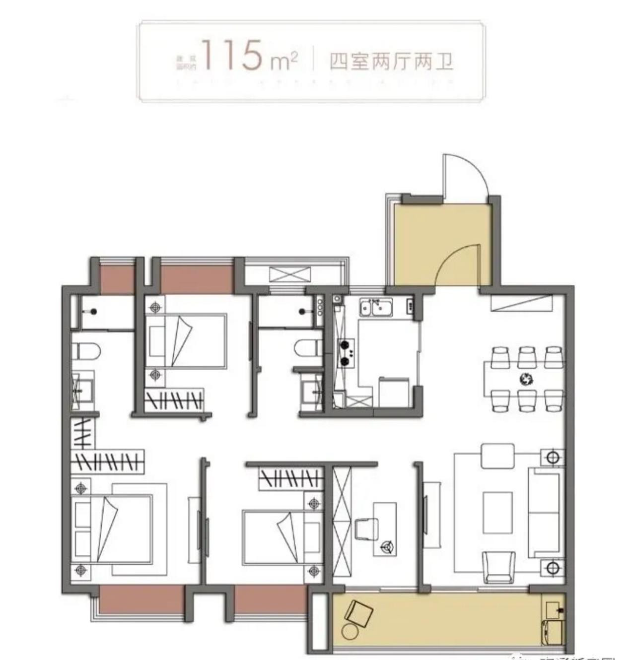 115㎡四室两厅两卫户型图