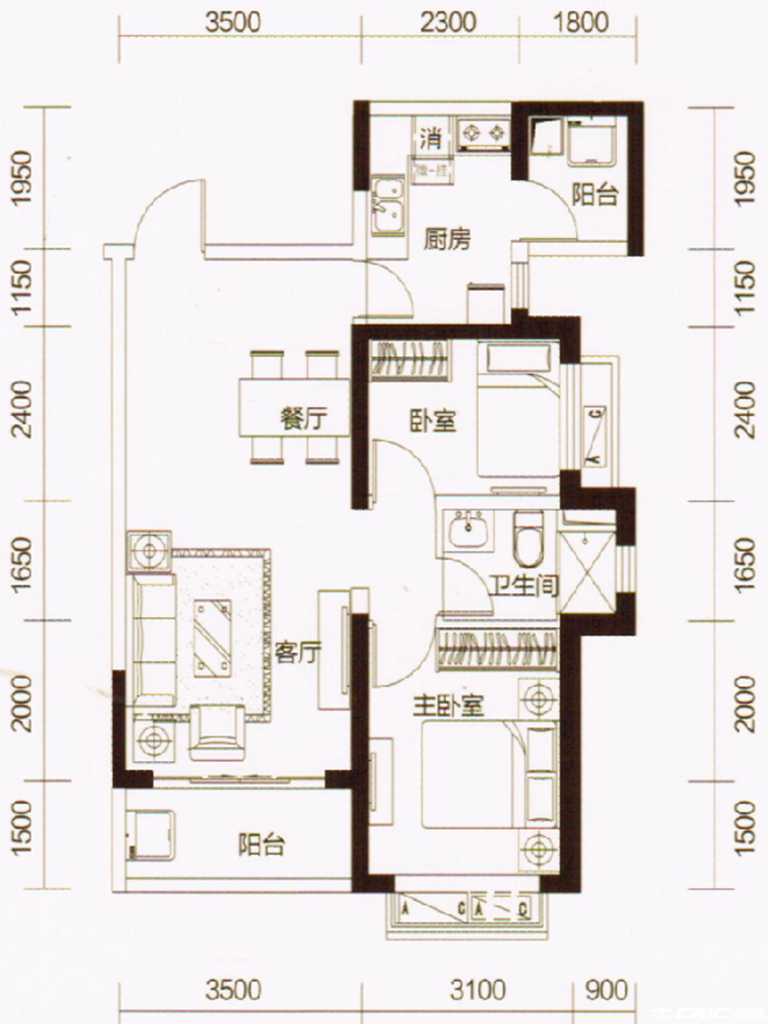 1号楼B/E户型户型图