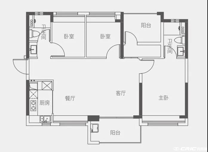 95㎡-3+1室两厅户型图