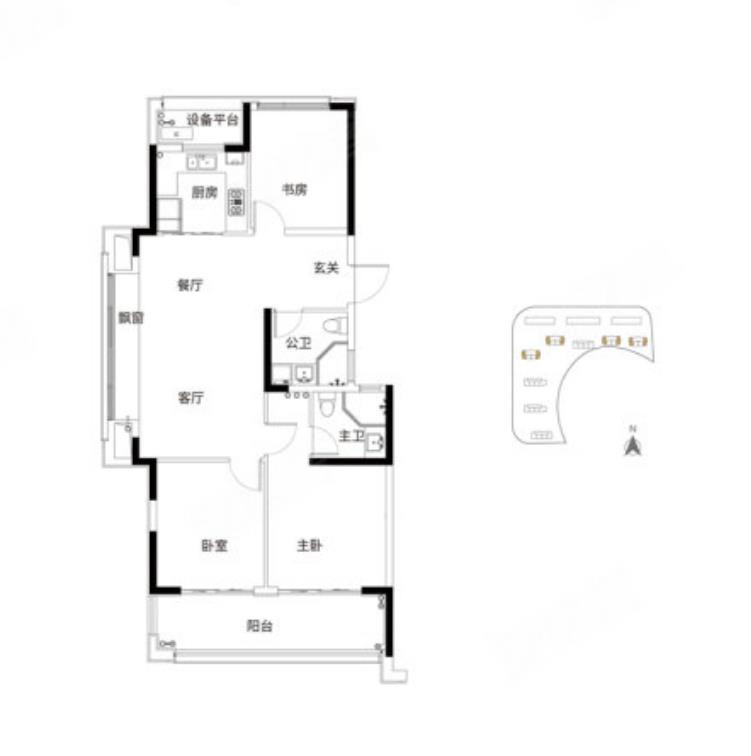 3室2厅2卫, 建面116.00平米户型图