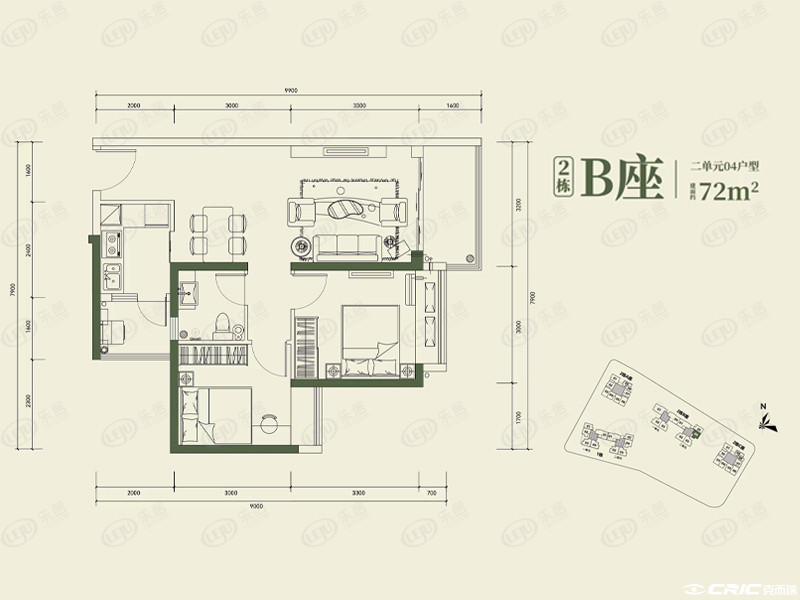 2室2厅1卫户型图