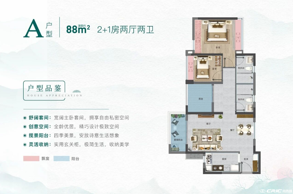 A户型 约88㎡户型图