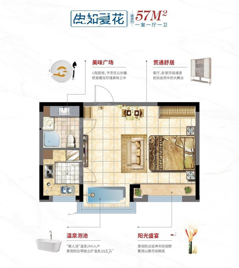 57平一室一厅一卫户型图