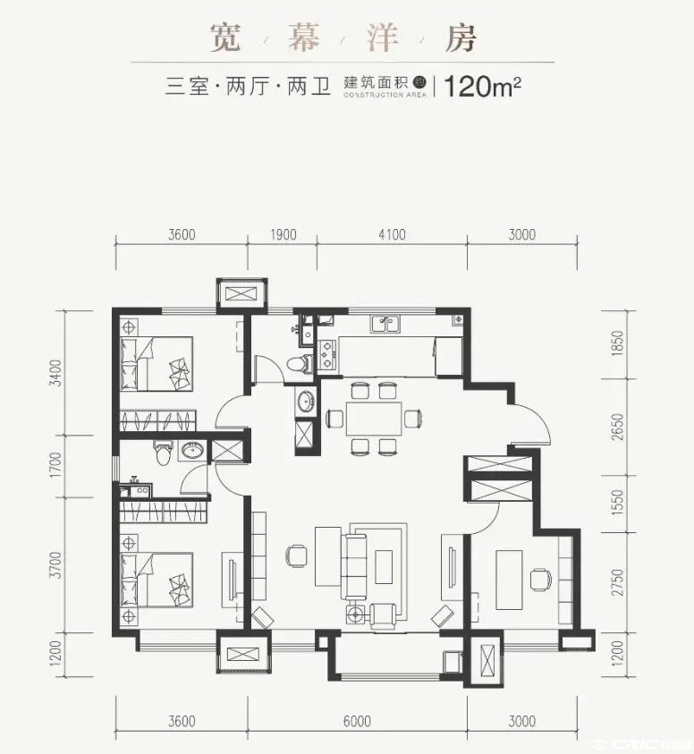 120㎡三室户型图