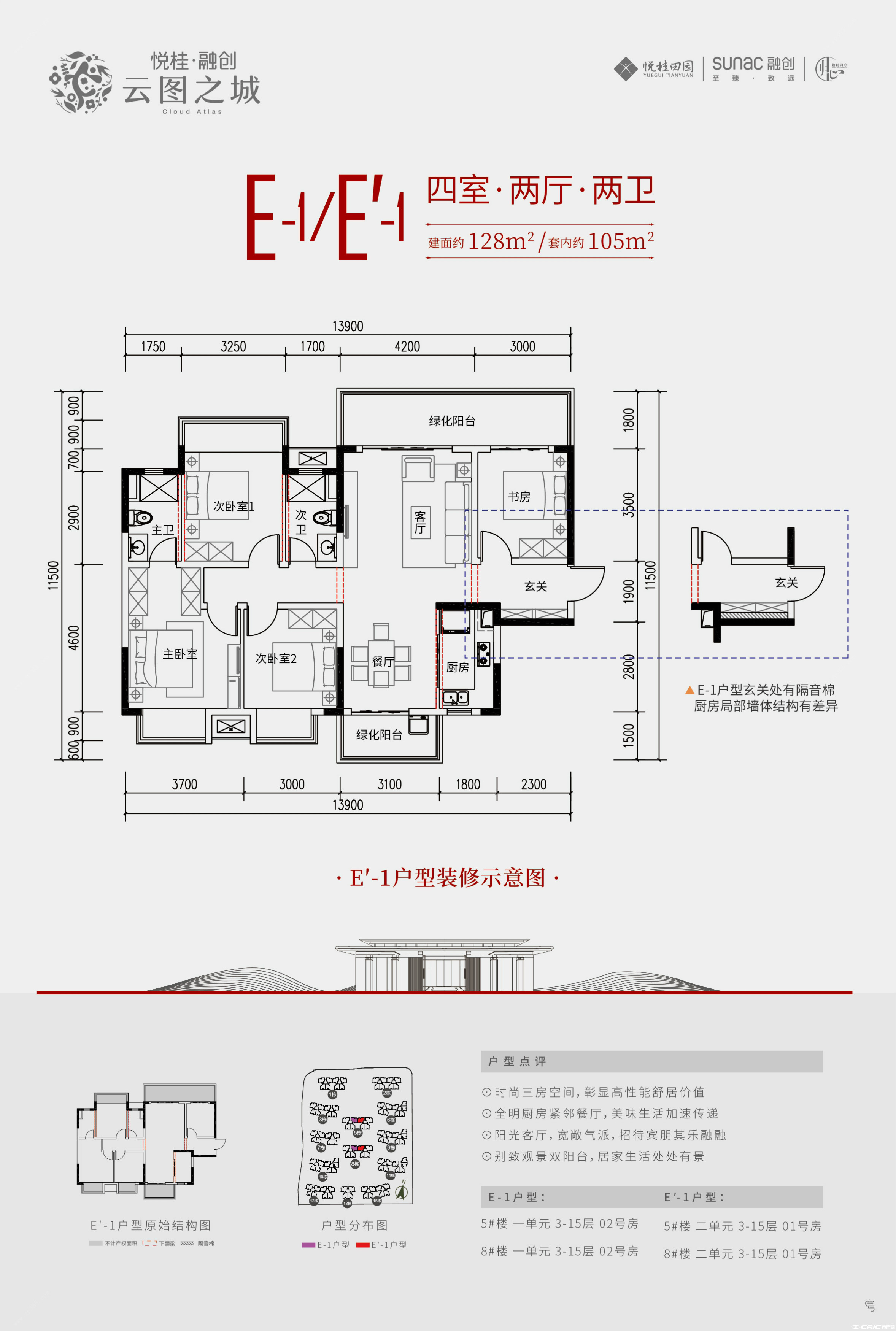 E-1户型128㎡户型图