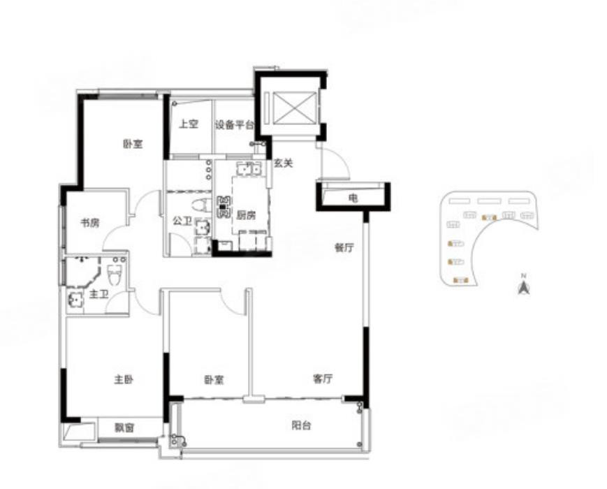 4室2厅2卫, 建面127.00平米户型图