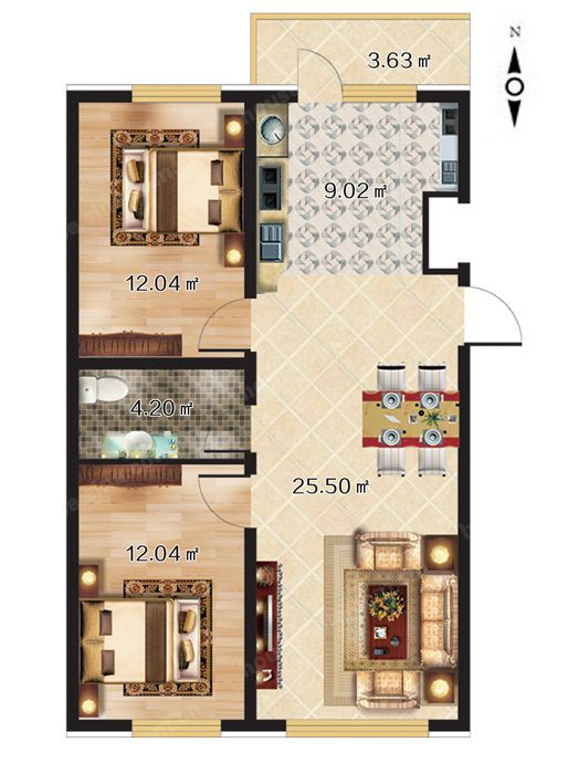 62.8两房户型图