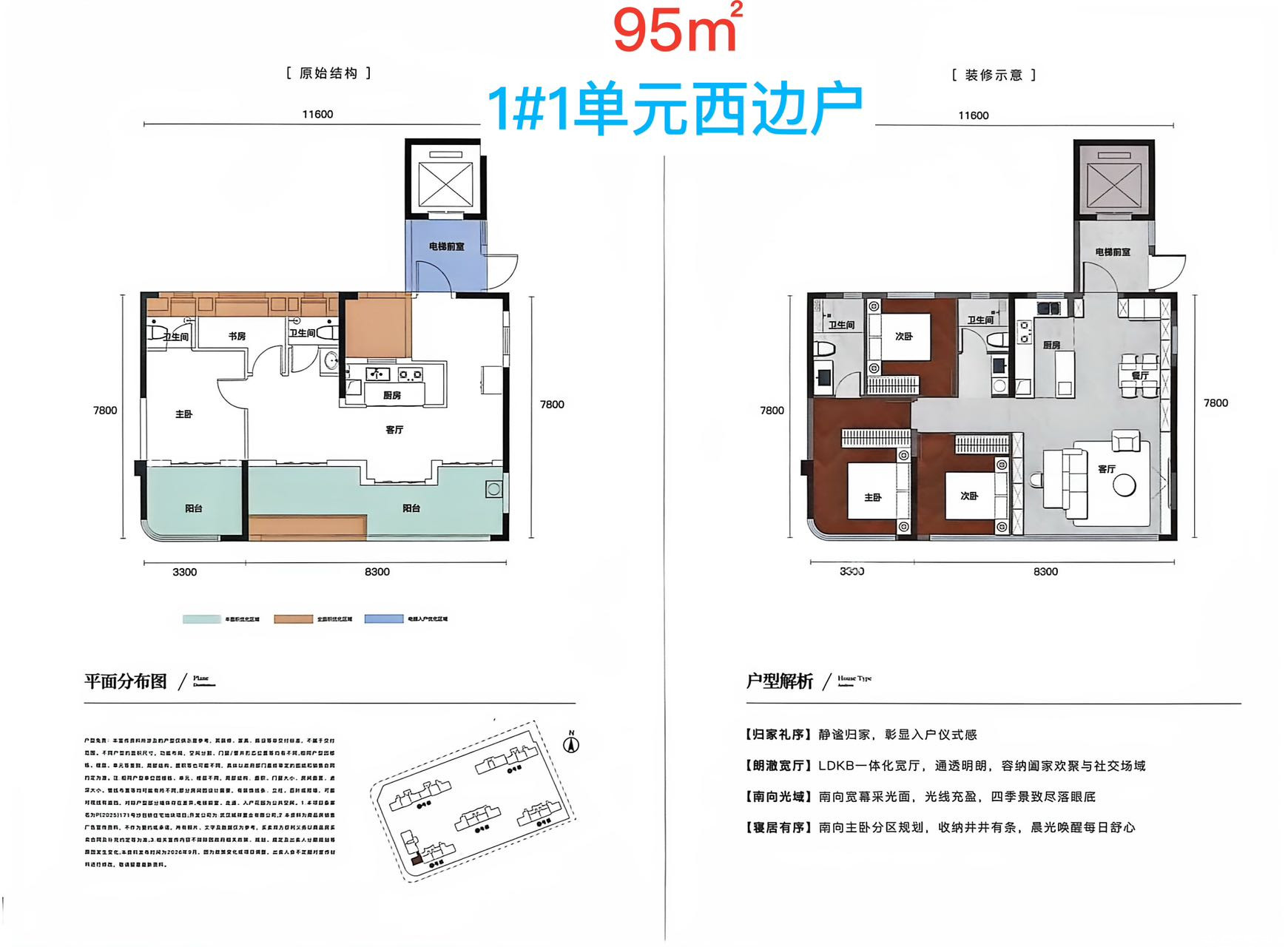 1#1单元西边户 约95㎡户型图