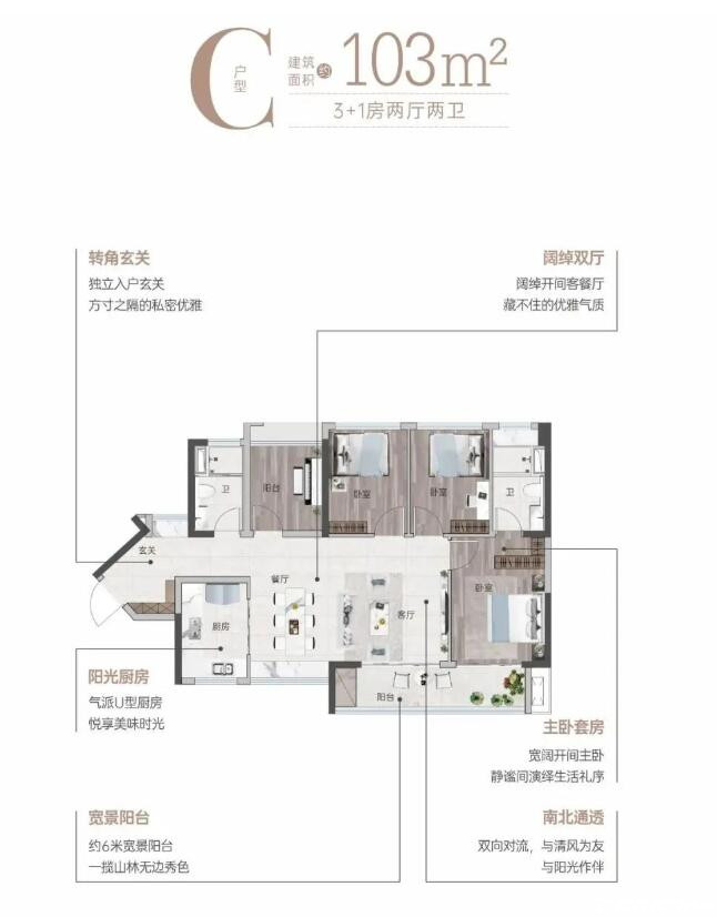 D1(3+1房)户型图