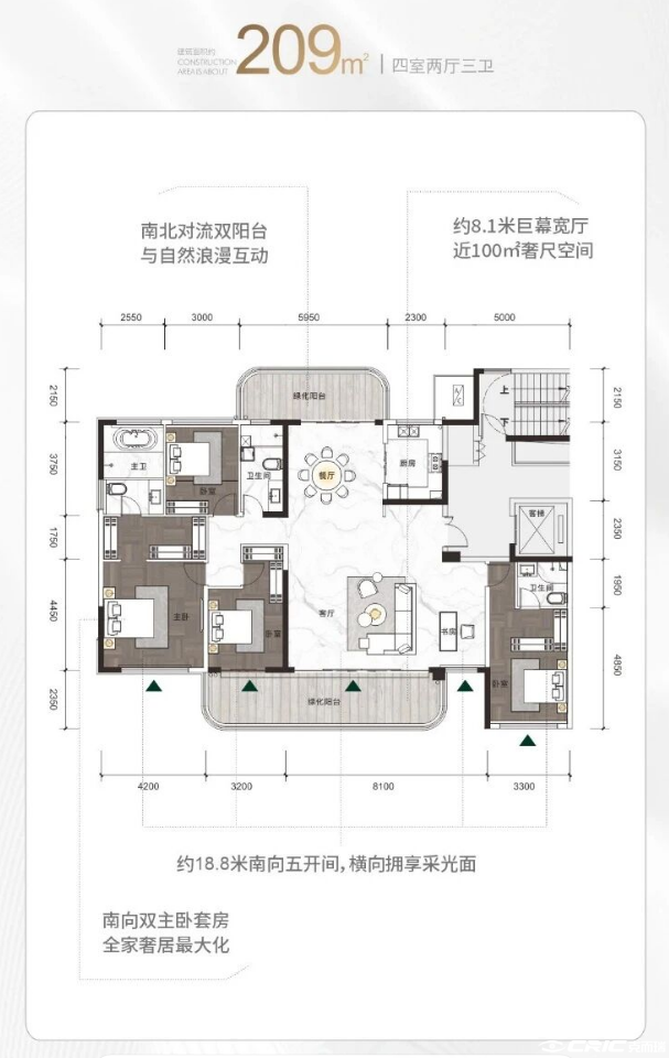 约209㎡ 四室两厅三卫户型图