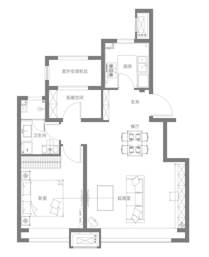 79㎡二室户型图
