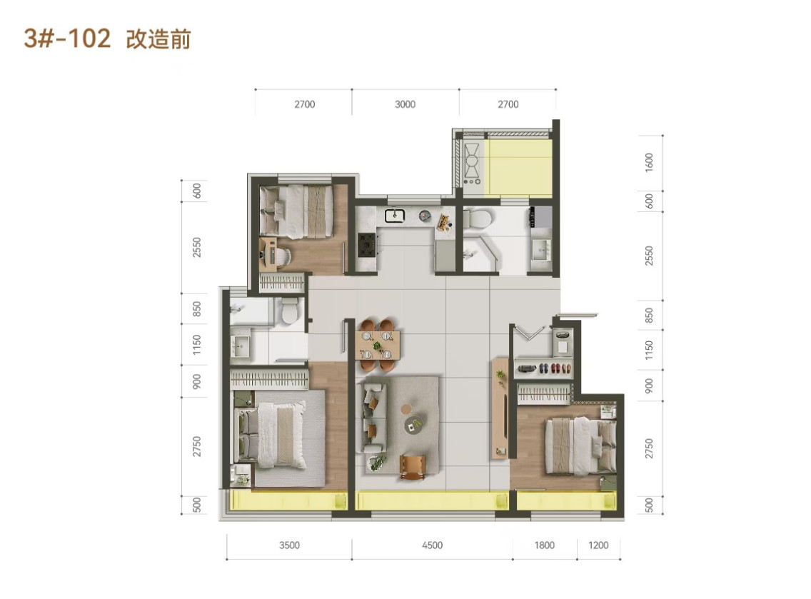 102㎡三室户型图