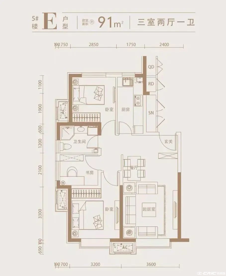 91㎡三室户型图