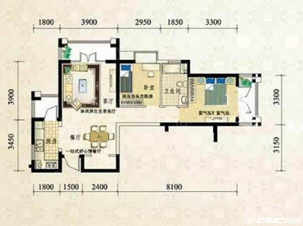 2室2厅1卫b户型户型图