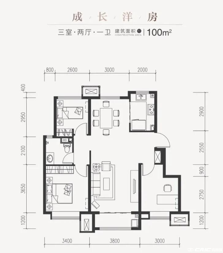 100㎡三室户型图