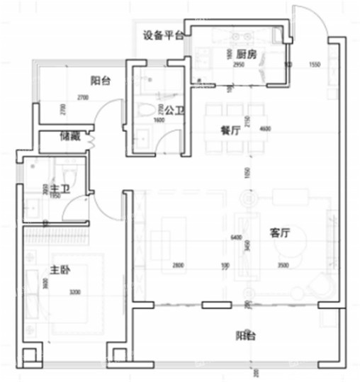 115㎡户型图-1室2厅2卫户型图