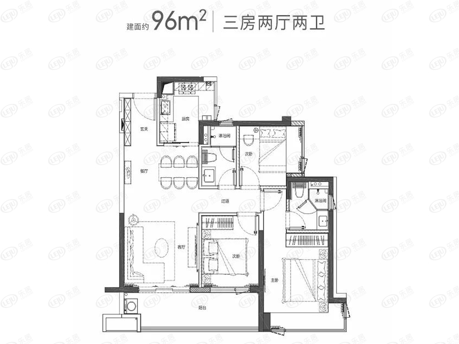 3室2厅2卫户型图