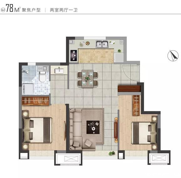 78㎡二室户型图