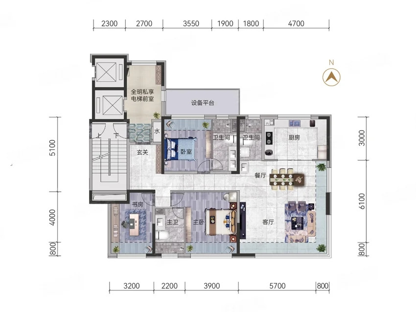 约164㎡,3室2厅3卫1厨户型图