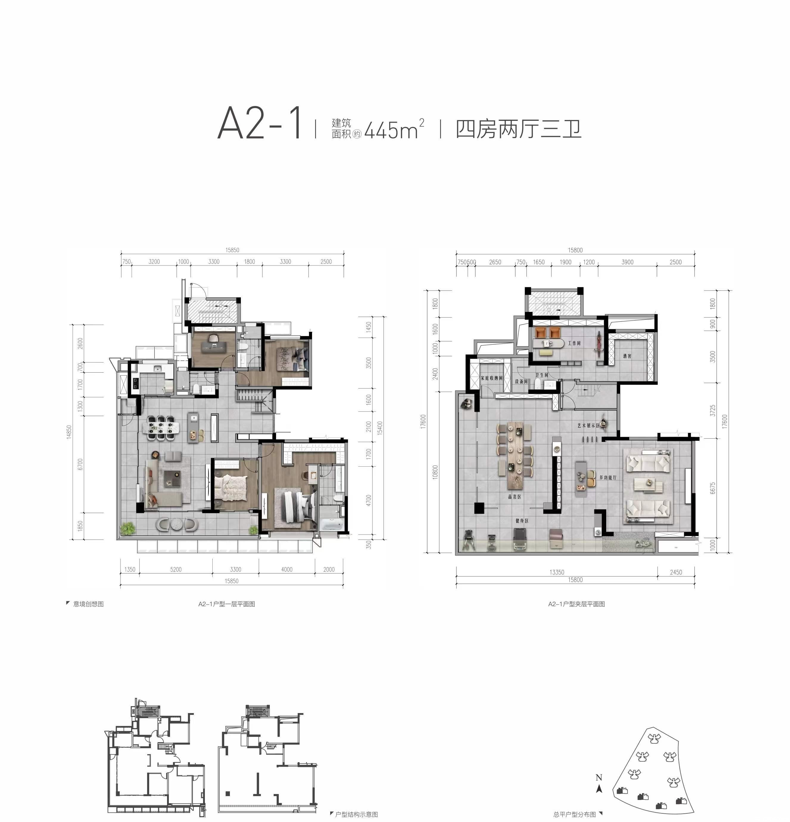 A2-1户型-445㎡户型图