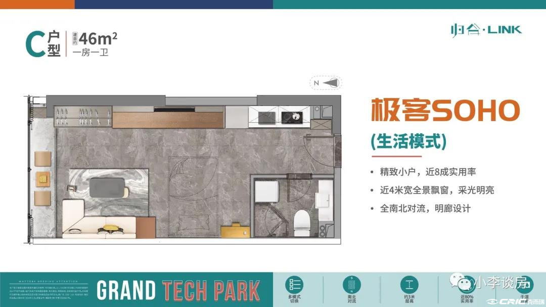 46平方米一房户型图