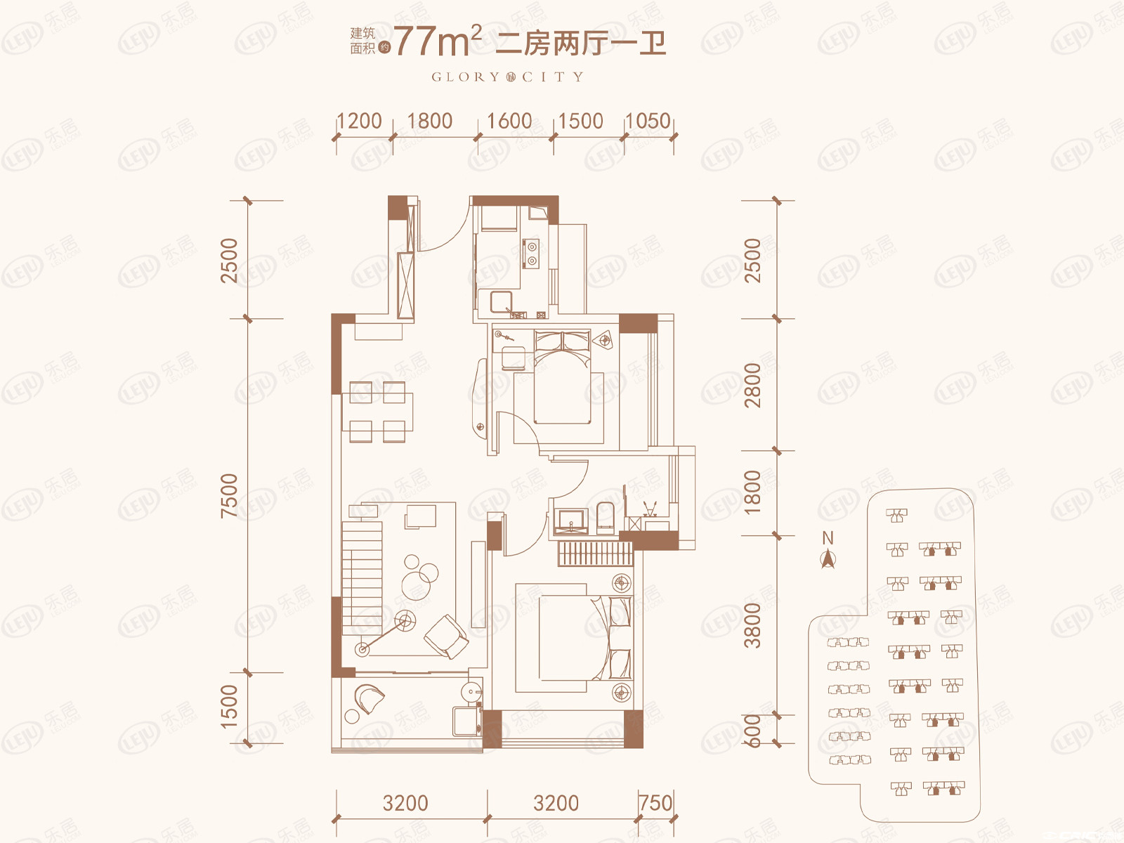 D户型 约77㎡户型图