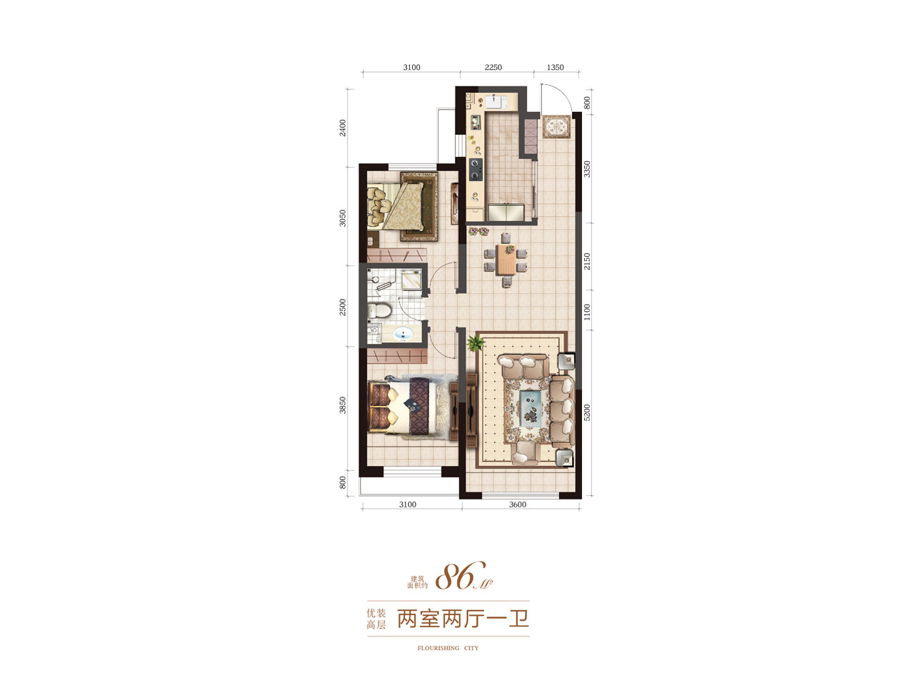 86㎡二房户型图